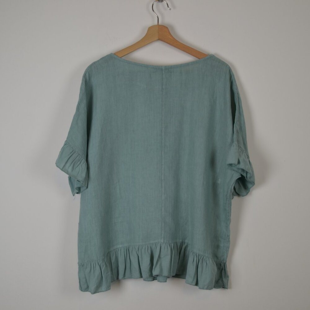 Terzo Millennio Linen Tunic Top Womens M Ruffle Short Sleeve Hem Lagenlook Top - Picture 4 of 8
